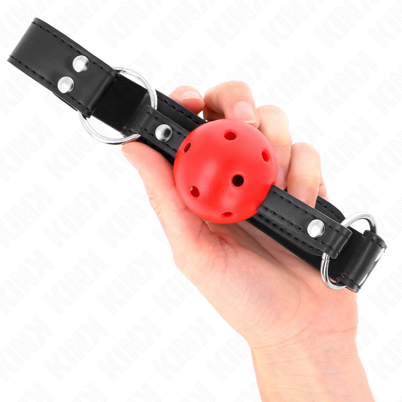 KINK - BREATHABLE BALL 4 CM GAG WITH DOUBLE RIVET LEATHER 62.5 x 2.5 CM ADJUSTABLE 42-58 CM - Image 4