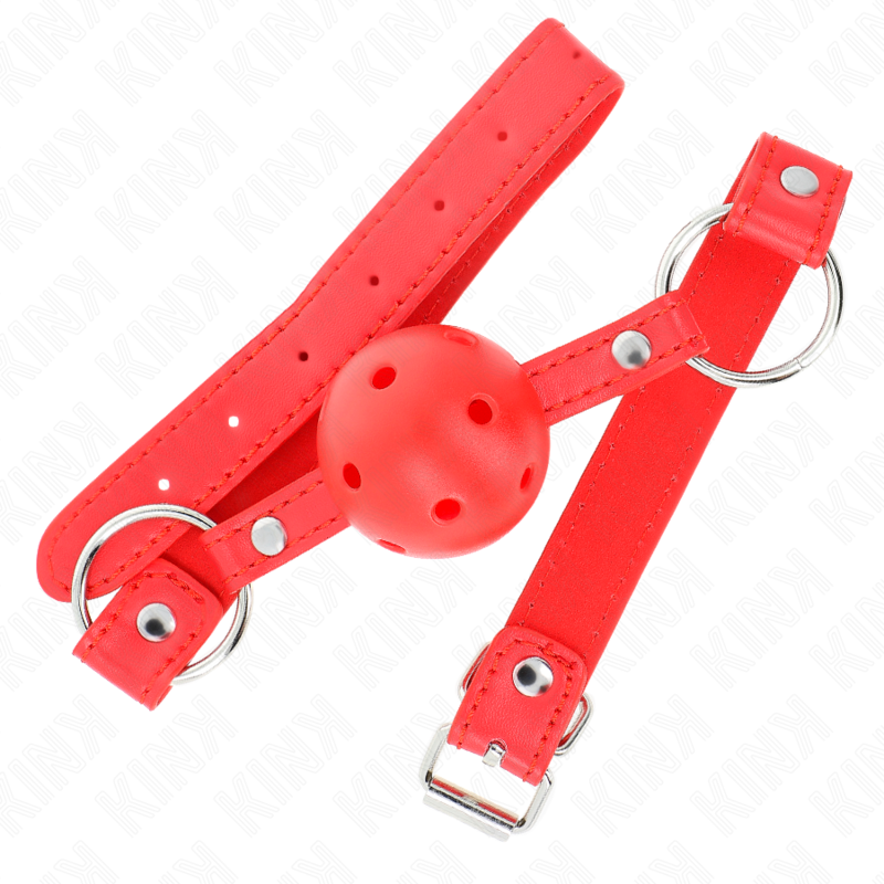 KINK - BREATHABLE BALL 4 CM GAG WITH DOUBLE RIVET MODEL 1 RED 62.5 x 2.5 CM ADJUSTABLE 42-58 CM - Image 2