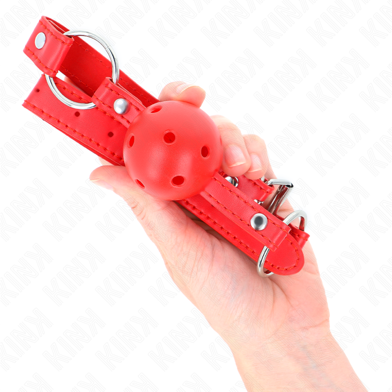 KINK - BREATHABLE BALL 4 CM GAG WITH DOUBLE RIVET MODEL 1 RED 62.5 x 2.5 CM ADJUSTABLE 42-58 CM - Image 4