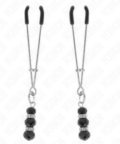 Alternative view of KINK - GOLD THIN NIPPLE CLAMPS WITH 3 BLACK GLASS BEADS 7 CM