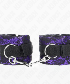 Alternative view of KINK - SHORT VELVET LACE WRIST RESTRAINTS AND NYLON BIND PURPLE / BLACK 23 X 6.5 CM