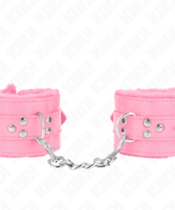 Alternative view of KINK - FUR LINED WRIST RESTRAINTS WITH SQUARE HOLES PINK AND PINK BELT ADJUSTABLE 17-29 CM X 6 CM