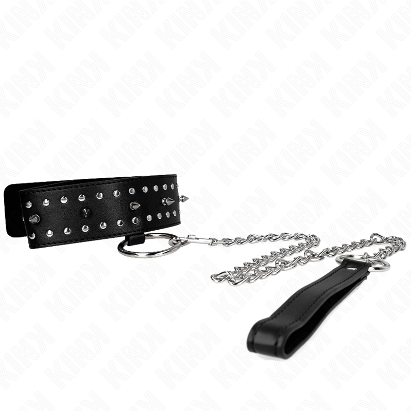 KINK - NECKLACE WITH LEASH 65 CM WITH SILVER STUDS MODEL 1 ADJUSTABLE 36-43 CM X 5 CM - Image 3