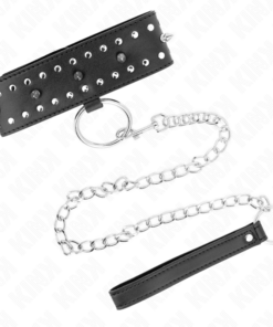 Alternative view of KINK - NECKLACE WITH LEASH 65 CM WITH SILVER STUDS MODEL 1 ADJUSTABLE 36-43 CM X 5 CM
