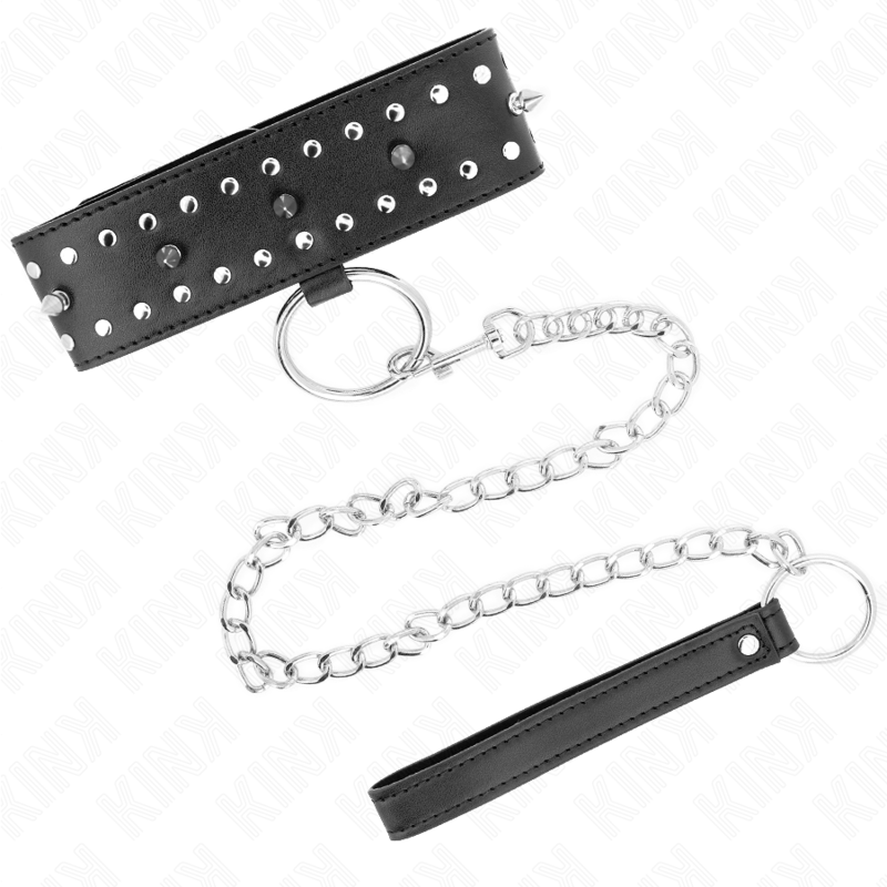KINK - NECKLACE WITH LEASH 65 CM WITH SILVER STUDS MODEL 1 ADJUSTABLE 36-43 CM X 5 CM - Image 2