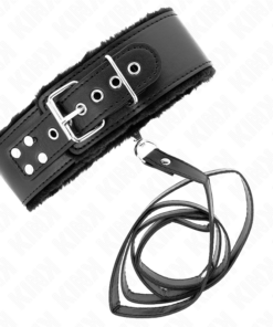 Alternative view of KINK - NECKLACE WITH LEASH 116 CM WITH SILVER STUDS MODEL 4 BLACK ADJUSTABLE 40-48 CM X 6 CM