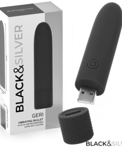 BLACK  SILVER - GERI USB RECHARGEABLE VIBRATING BULLET 8 VIBRATIONS BLACK 10 X 2.2 CM