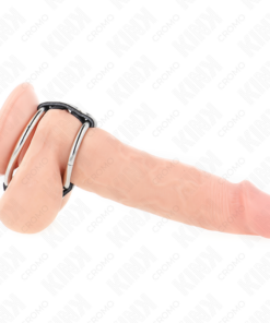 Alternative view of KINK - DOUBLE METAL PENIS RING 3.8 CM TO 5 CM CONNECTED WITH LEATHER