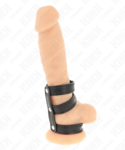 KINK - TRIPLE LEATHER PENIS RING WITH PRESSURE CLOSURE