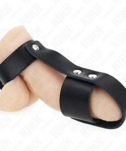 KINK - LEATHER PENIS CAGE RING WITH ADJUSTABLE BALL DIVIDER