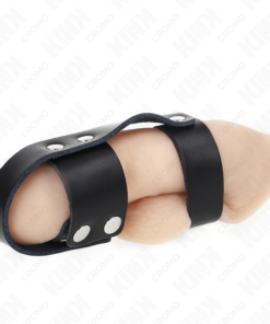 Alternative view of KINK - LEATHER PENIS CAGE RING WITH ADJUSTABLE BALL DIVIDER