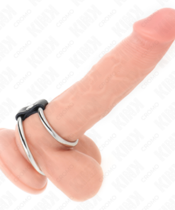 KINK - DOUBLE METAL PENIS RING 3.7 CM TO 5 CM CONNECTED BY LEATHER STRAP MODEL 1
