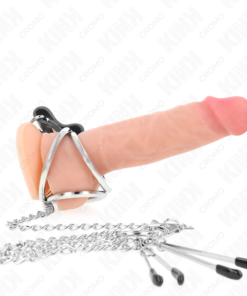 Alternative view of KINK - TRIPLE CHROME METAL PENIS RING 3 CM TO 4.5 CM WITH 26 CM METAL CHAIN AND NIPPLE CLIPS