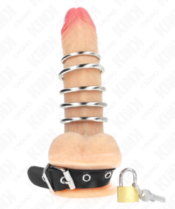 Alternative view of KINK - LEATHER PENIS RING WITH LOCK STRAP 21 X 2 CM AND 5 METAL RINGS FROM 3 CM TO 4 CM