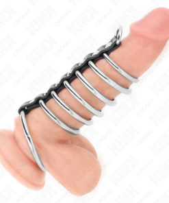 Alternative view of KINK - 7 METAL PENIS RINGS 3.2 CM TO 5 CM CONNECTED BY LEATHER