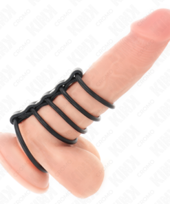Alternative view of KINK - 5 SILICONE PENIS RINGS 3.8 CM TO 4.8 CM CONNECTED BY LEATHER