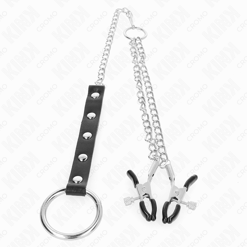 KINK - METAL PENIS RING WITH CHAIN AND ADJUSTABLE NIPPLE CLAMPS - Image 3