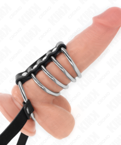 Alternative view of KINK - 5 PENIS RINGS 3.8 CM TO 5 CM METAL WITH LEATHER BELT 112 CM