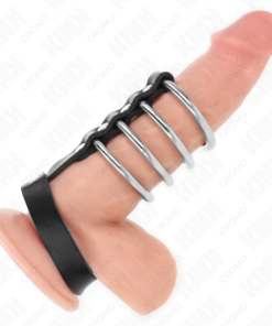 Alternative view of KINK - 4 METAL PENIS RINGS 3.8 CM CONNECTED WITH LEATHER STRAP 22 X 1.5 CM AND PRESSURE CLOSURE