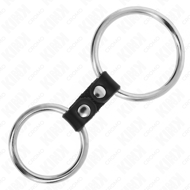 KINK - DOUBLE METAL PENIS RING 3.7 CM TO 5 CM CONNECTED BY LEATHER STRAP MODEL 2 - Image 4