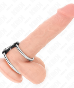 Alternative view of KINK - DOUBLE METAL PENIS RING 3.7 CM TO 5 CM CONNECTED BY LEATHER STRAP MODEL 2