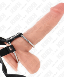 KINK - DOUBLE METAL PENIS RING 3.8 CM TO 5 CM WITH LEATHER BELT 112 CM
