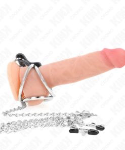 Alternative view of KINK - TRIPLE CHROME METAL PENIS RING 3 CM TO 4.5 CM WITH 26 CM METAL CHAIN AND NIPPLE CLIPS