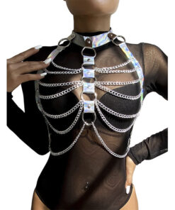 SUBBLIME - 953737 CHEST HARNESS WITH RINGS AND CHAINS SILVER ONE SIZE