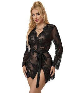SUBBLIME - 953751 LACE NIGHTGOWN + THONG BLACK S/M