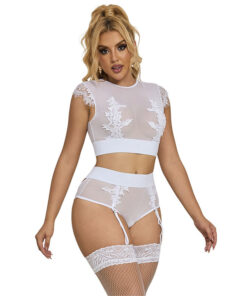 SUBBLIME - 954031 BRA + PANTIES WITH GARTER BELT WHITE S/M