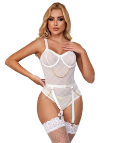 SUBBLIME - 954284 BODY WITH CHAINS + GARTER BELT WHITE S/M