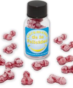 DIABLO PICANTE - JAR OF 12 STRAWBERRY/CHERRY HAPPY PENIS-SHAPED CANDIES
