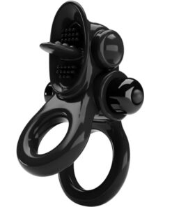PRETTY LOVE - PASSIONATE RING DOUBLE VIBRATING RING + CLITORIS STIMULATOR BLACK