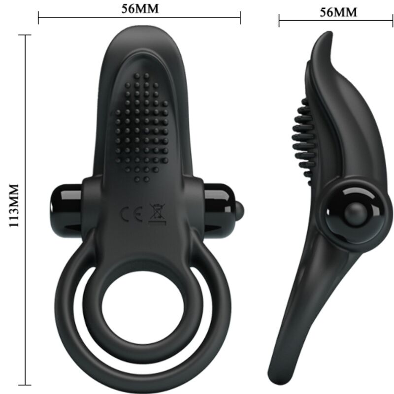 PRETTY LOVE - DOUBLE VIBRATING RING + CLITORIS STIMULATOR 10 VIBRATIONS BLACK - Image 5
