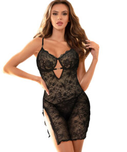 SUBBLIME - 954185 LACE BABYDOLL WITH ADJUSTABLE STRAPS BLACK S/M