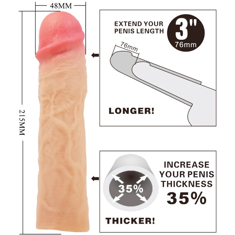 PRETTY LOVE - DEREK PENIS SLEEVE WITH 7.6 CM EXTENSION FLESH - Image 4