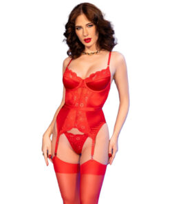 CHILIROSE - CR 4845 CORSET AND STOCKINGS RED S