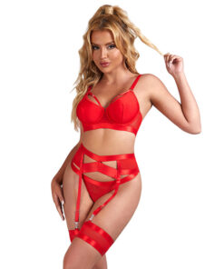 SUBBLIME - 955267 RED BONDAGE BRA WITH GARTER SET L/XL