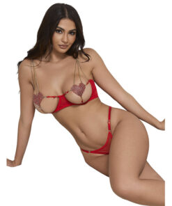Alternative view of SUBBLIME - 955519 BRA SET WITH CHAINS AND MESH HEART RED S/M