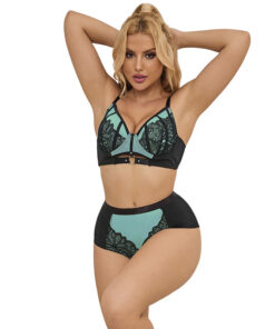 SUBBLIME - 955557 GREEN PATENT LEATHER MESH ZIPPER BRA SET S/M