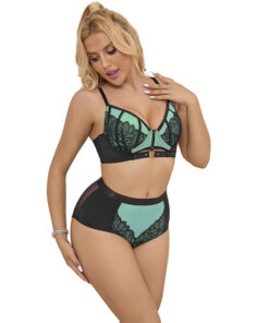 Alternative view of SUBBLIME - 955564 GREEN PATENT LEATHER MESH ZIPPER BRA SET L/XL