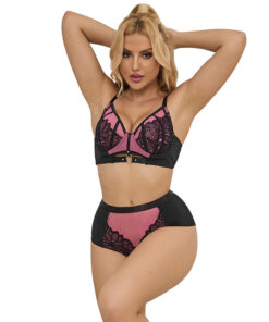SUBBLIME - 955588 PINK PATENT LEATHER MESH ZIPPER BRA SET L/XL