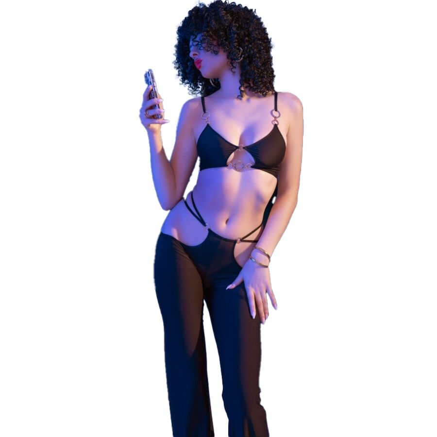 CHILIROSE - CR 4851 BLACK TOP AND LEGGINGS SET WITH GOLDEN ACCESSORIES - Image 4