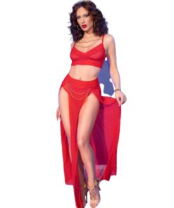 CHILIROSE - CR 4850 RED TOP AND LEGGINGS SET WITH GOLDEN ACCESSORIES S