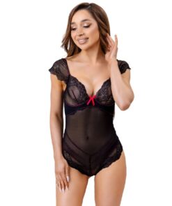 LIVCO CORSETTI FASHION - EVELYN LC 20243 BODY CON ADORNOS DE ENCAJE Y TRANPARENCIAS NEGRO S/M
