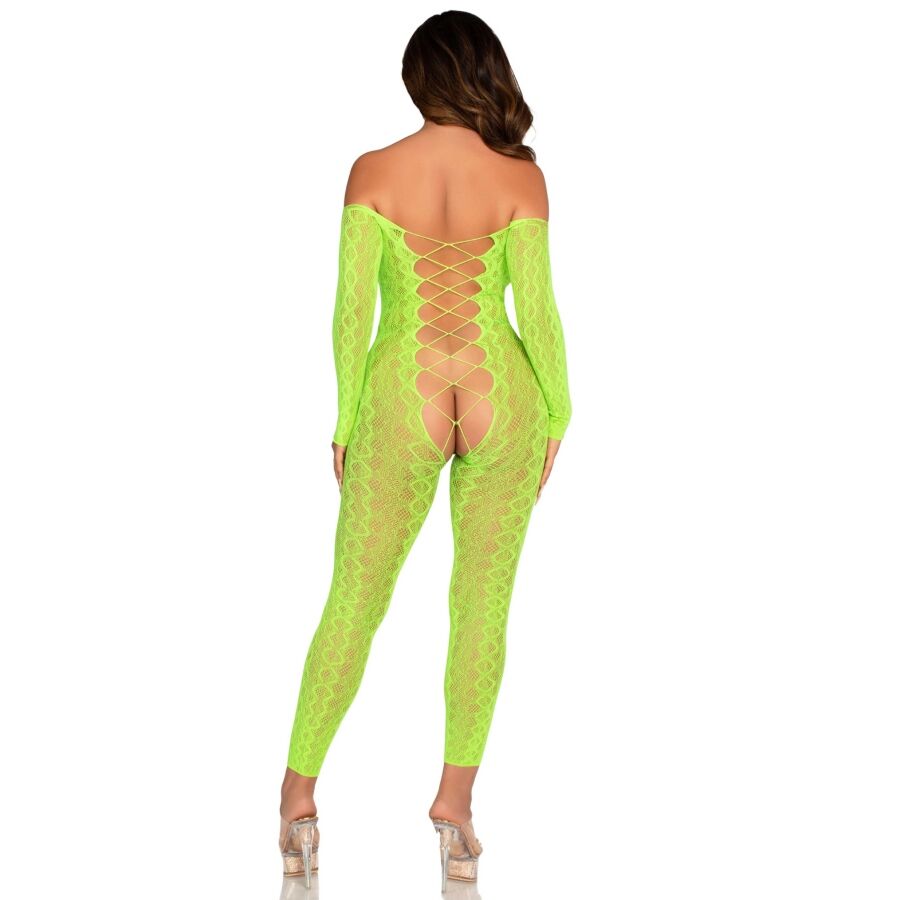 LEG AVENUE - CROTCHLESS BODYSTOCKING EXOTIC SNAKE LACE NEON GREEN - Image 2
