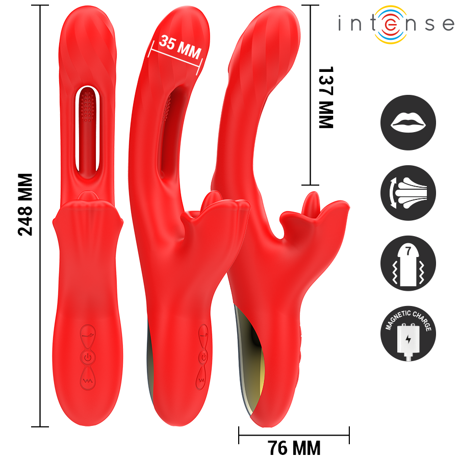 INTENSE - JESSICA MULTIFUNCTION VIBRATOR CLITORIS STIMULATION 24.8 CM RED - Image 3