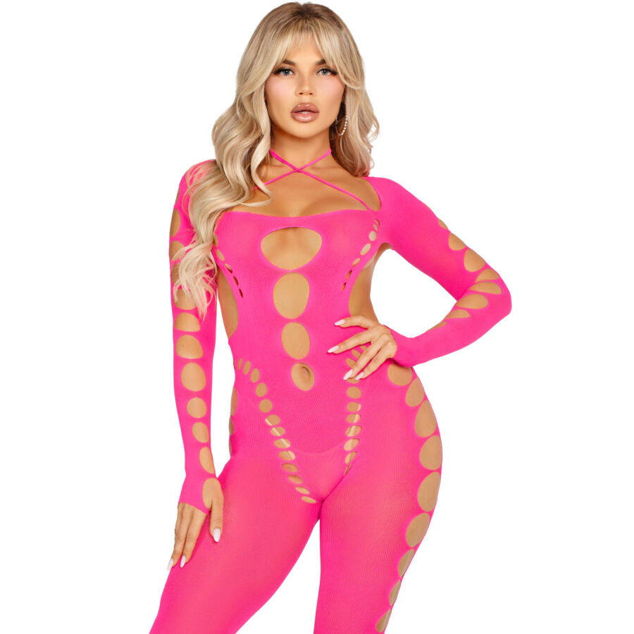 LEG AVENUE - PINK OPEN BACK BODYSTOCKING ONE SIZE - Image 4