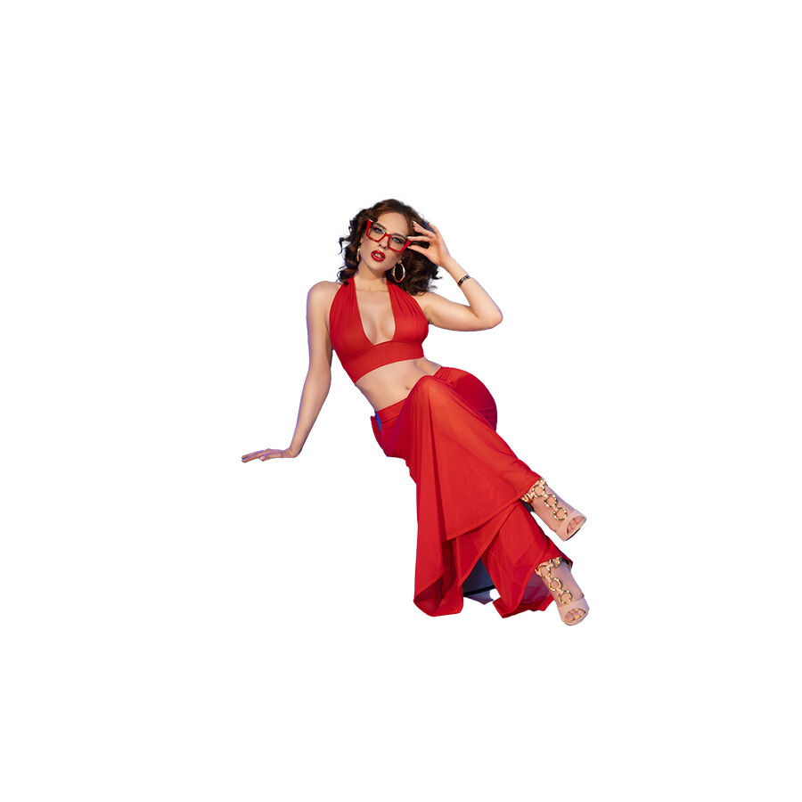 CHILIROSE - CR 4857 RED TOP AND PANTS SET SIZE S - Image 4