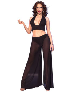 CHILIROSE - CR 4857 BLACK TOP AND PANTS SET SIZE S